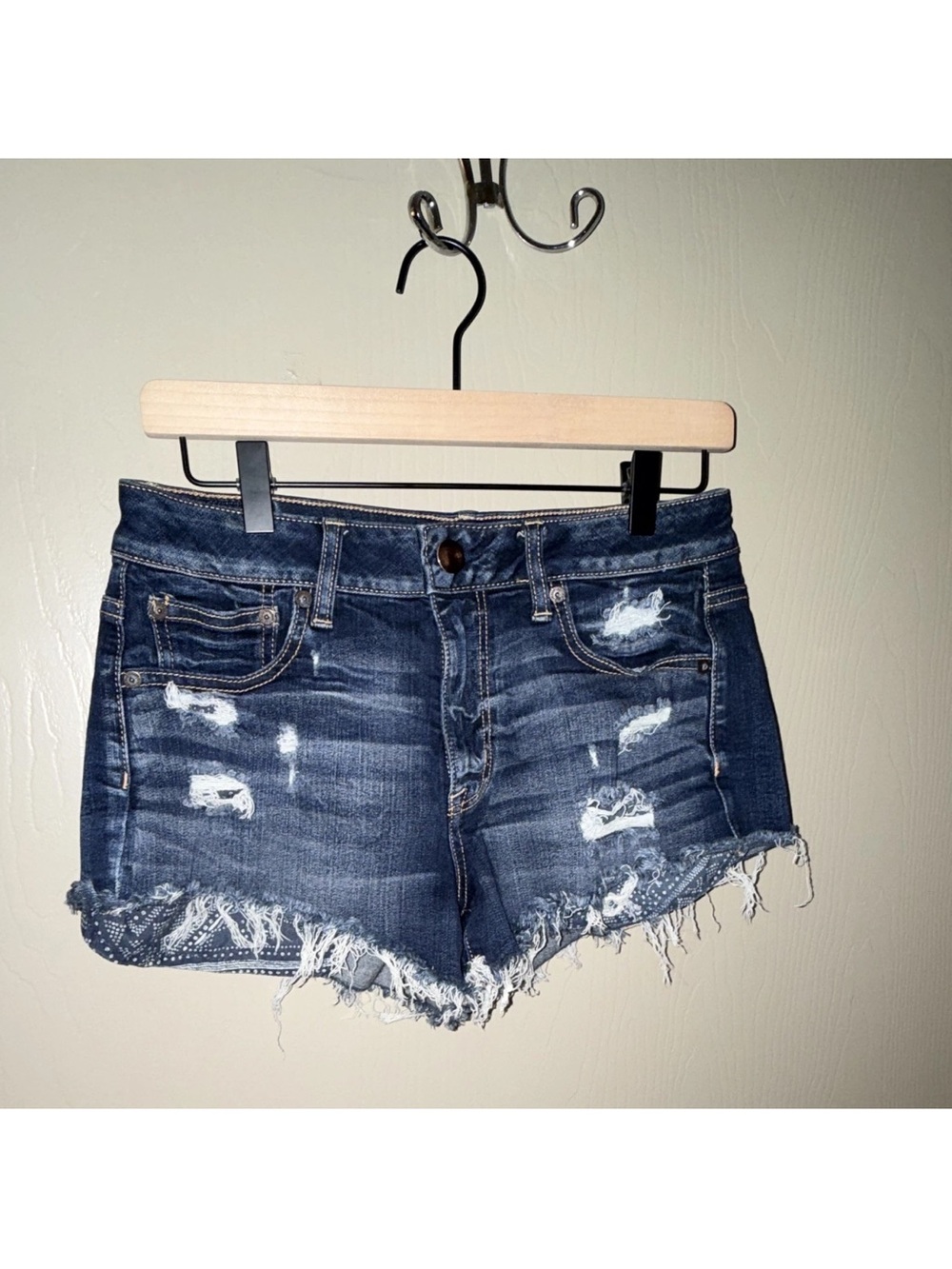 American Eagle Outfitters Dark Blue Distressed Denim Shorts